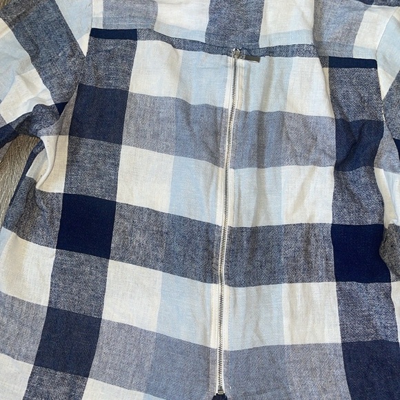 Soft Surroundings Carreaux Back Zip Linen Blend Plaid Shirt Blue White large - Picture 6 of 8